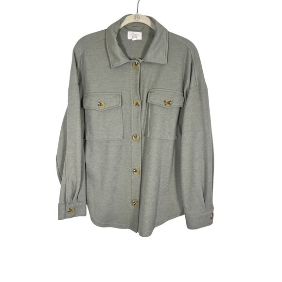 Retro Shacket Green S Ribbed Oversized Boho Western Neutral Classic Outdoors 80s - Picture 1 of 10